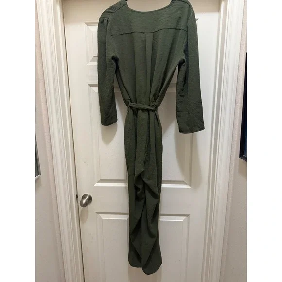 Fraiche by J Olive Green Wrap Waist Tie Jumpsuit Women Size L - Picture 7 of 10